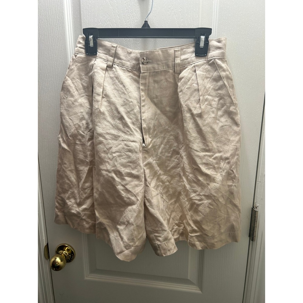 Vintage Bridgette 100% Linen Bermuda Shorts Size 12 Coastal